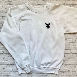 Vintage PLAYBOY White Sweater with Embroidered Black Icon